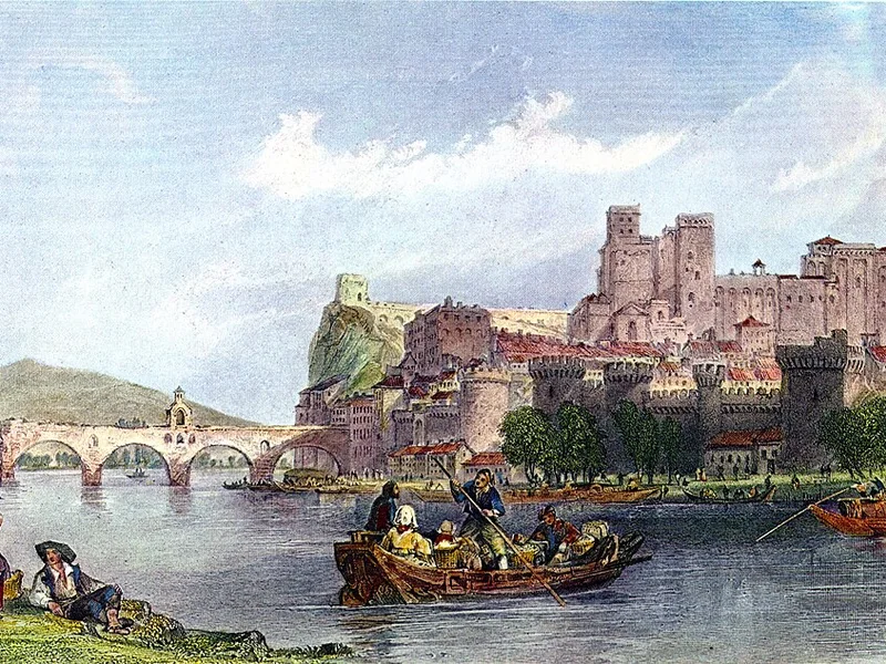1804-Thomas Allom - Scena con barca ad Avignone c1840